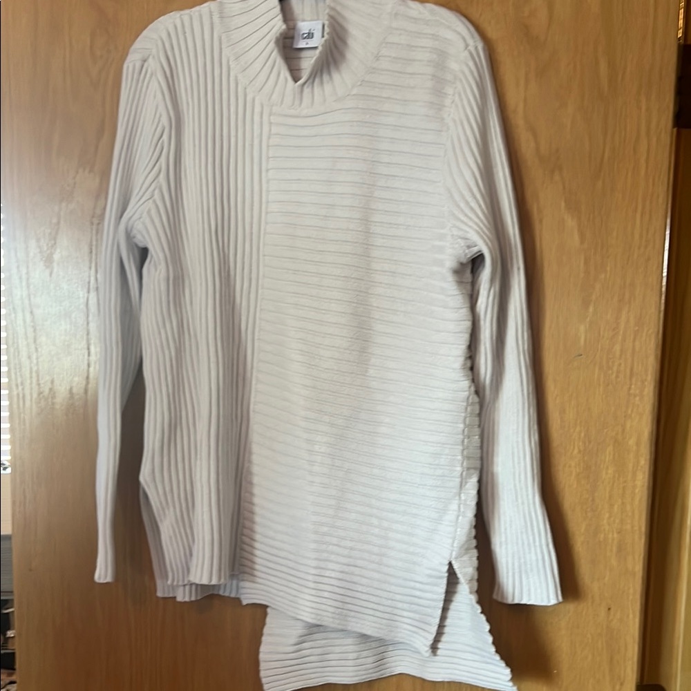 Cream Ribbed Asymmetrical Sweater